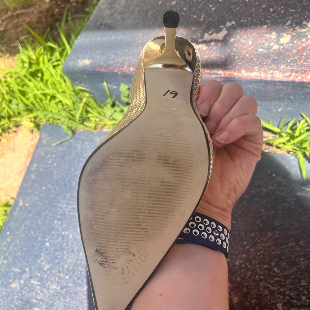 Guess by Marciano Gold Snakeskin Pointed-Toe Stiletto Heels - Picture 5 of 5